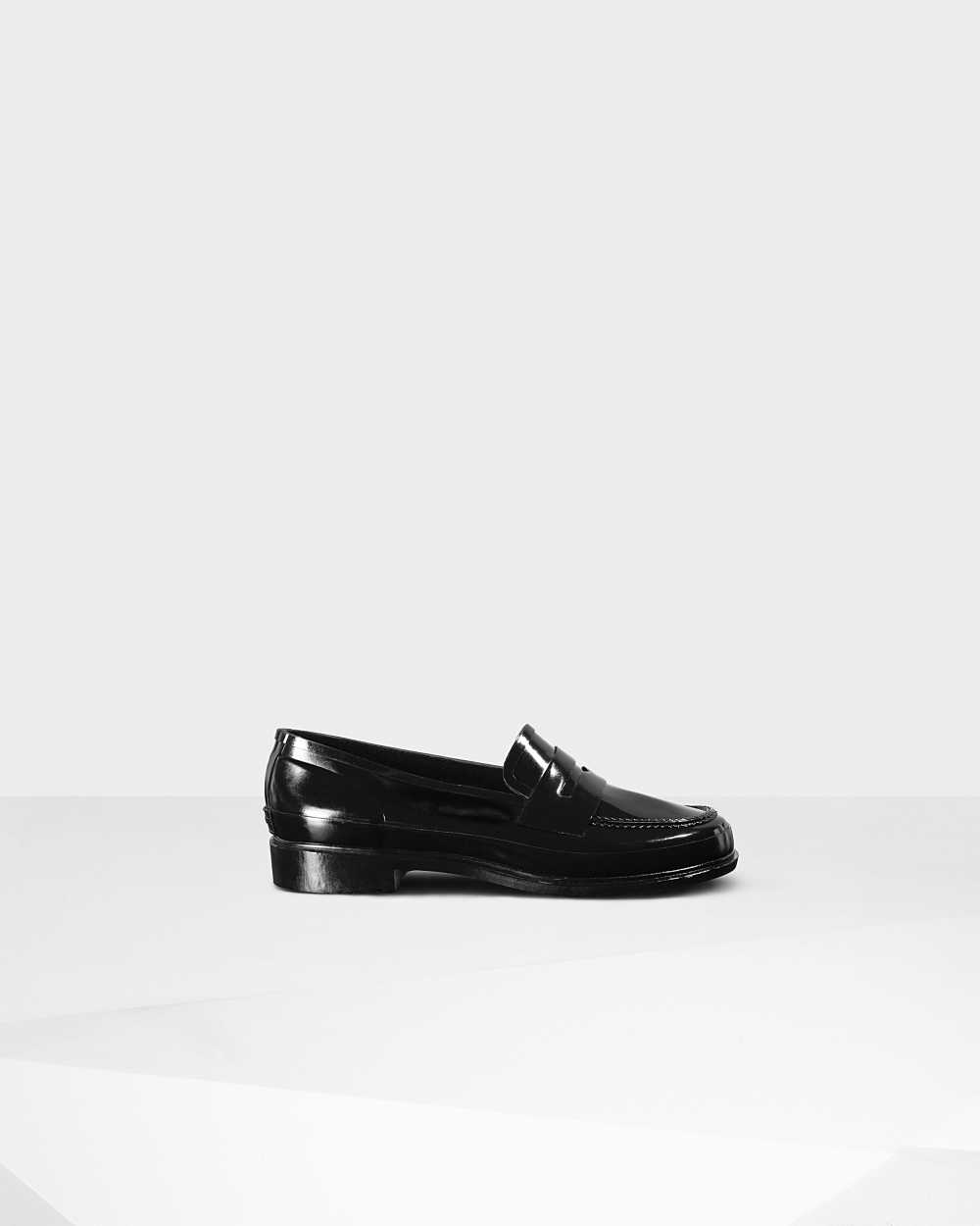 Hunter Original Gloss Penny Loafers Sort - Hunter Loafers Dame | CJS481529